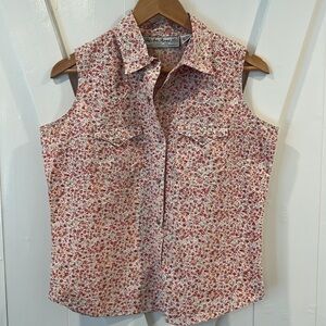 Adobe Rose Sleeveless Pearl Snap Western Collared Shirt Cotton Size Medium